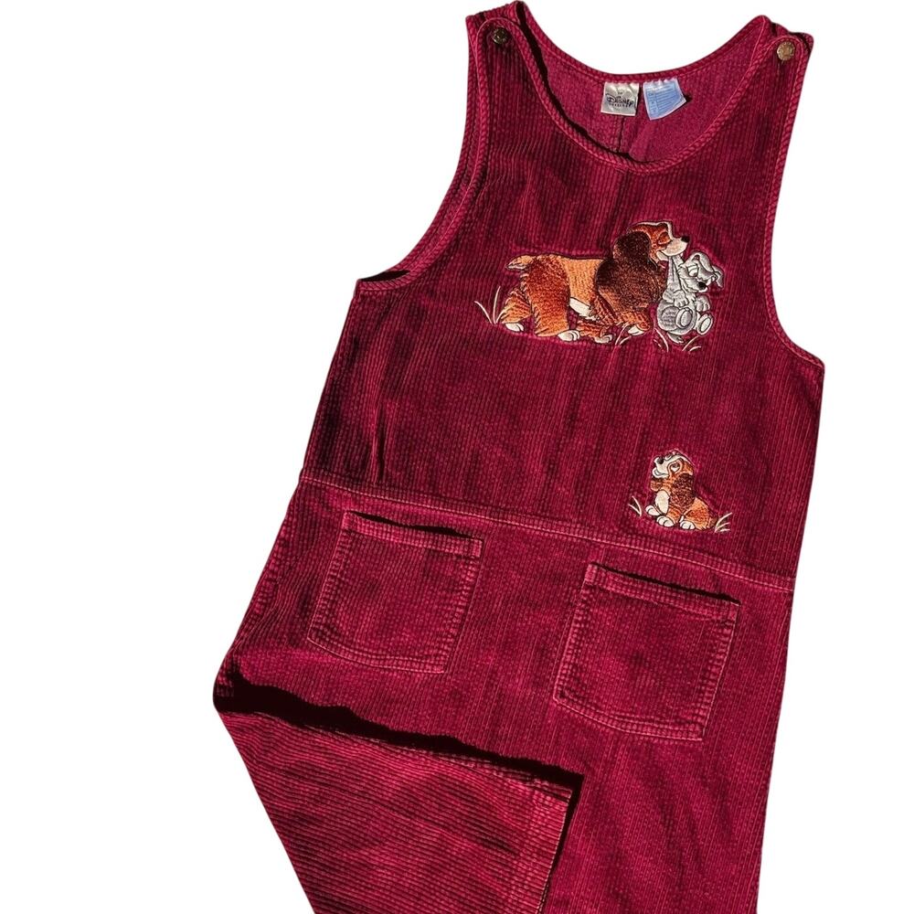 Vintage 90s Disney Lady And The Tramp Corduroy Embroidered Overall Dress Cottage